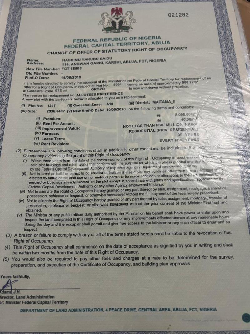 Land for sale F01 Beside Military Pension Board Kubwa Abuja