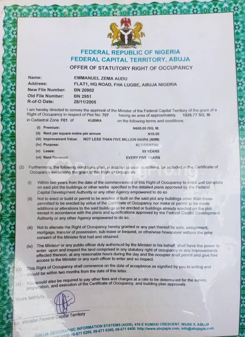 Land for sale By Military Pension Board Kubwa Abuja