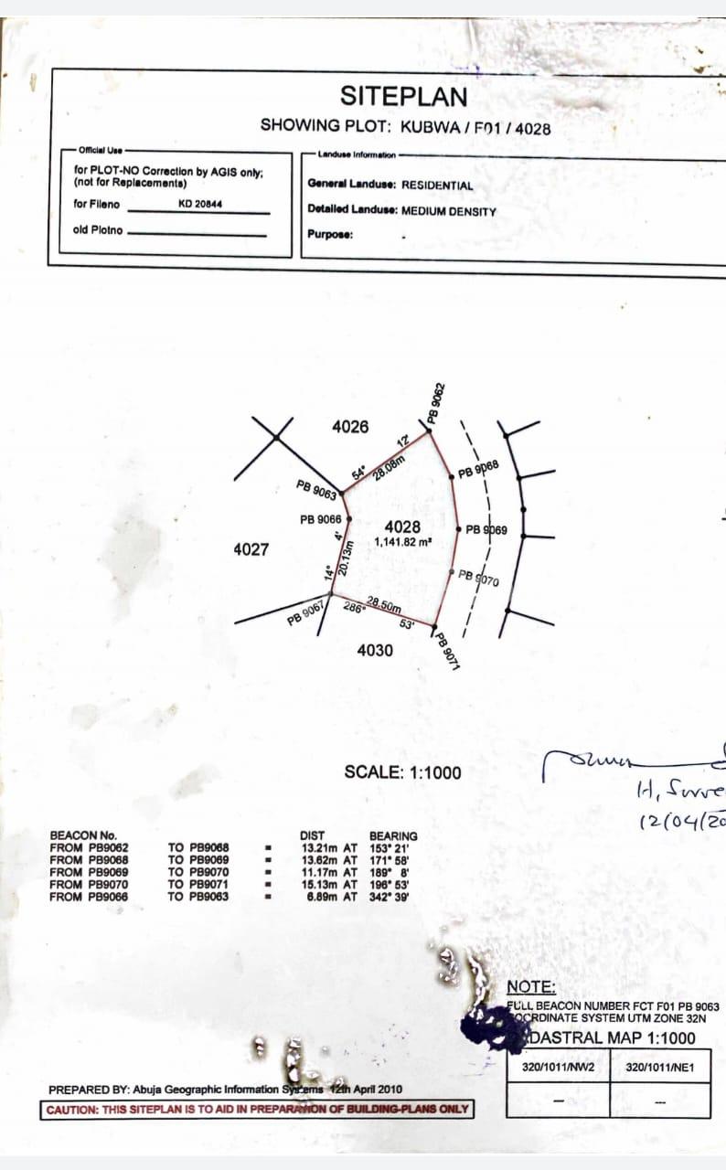 Land for sale Main F01 Tarred Road FO1 Layout Kubwa Abuja