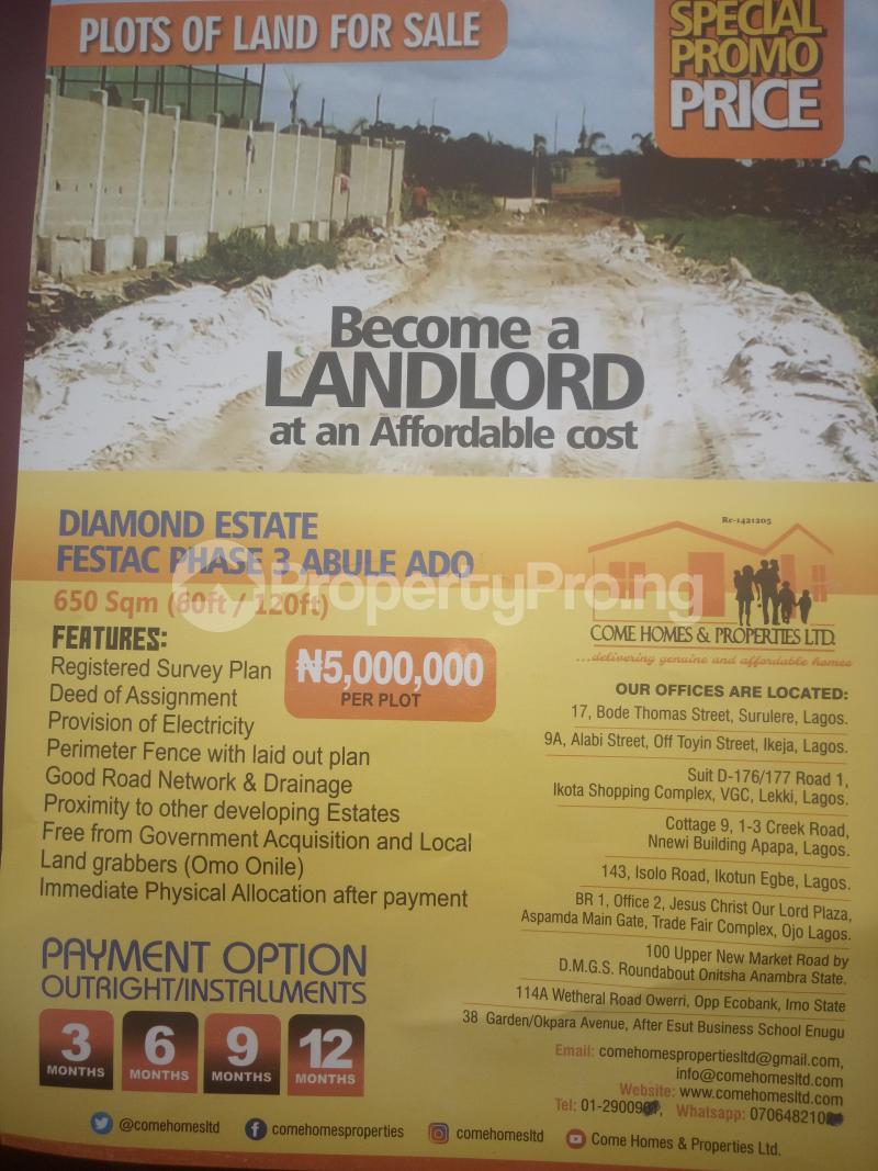 Land for sale Abule Ado, Beside The Chinese Stadium Festac Amuwo Odofin Lagos
