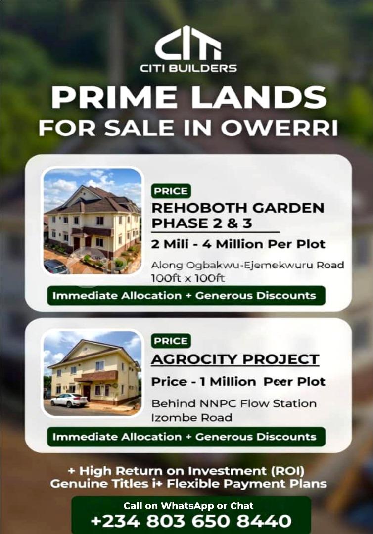 Land for sale Along Ogbakwu Ejemekwuru Road, Owerri, Imo State Oguta Imo