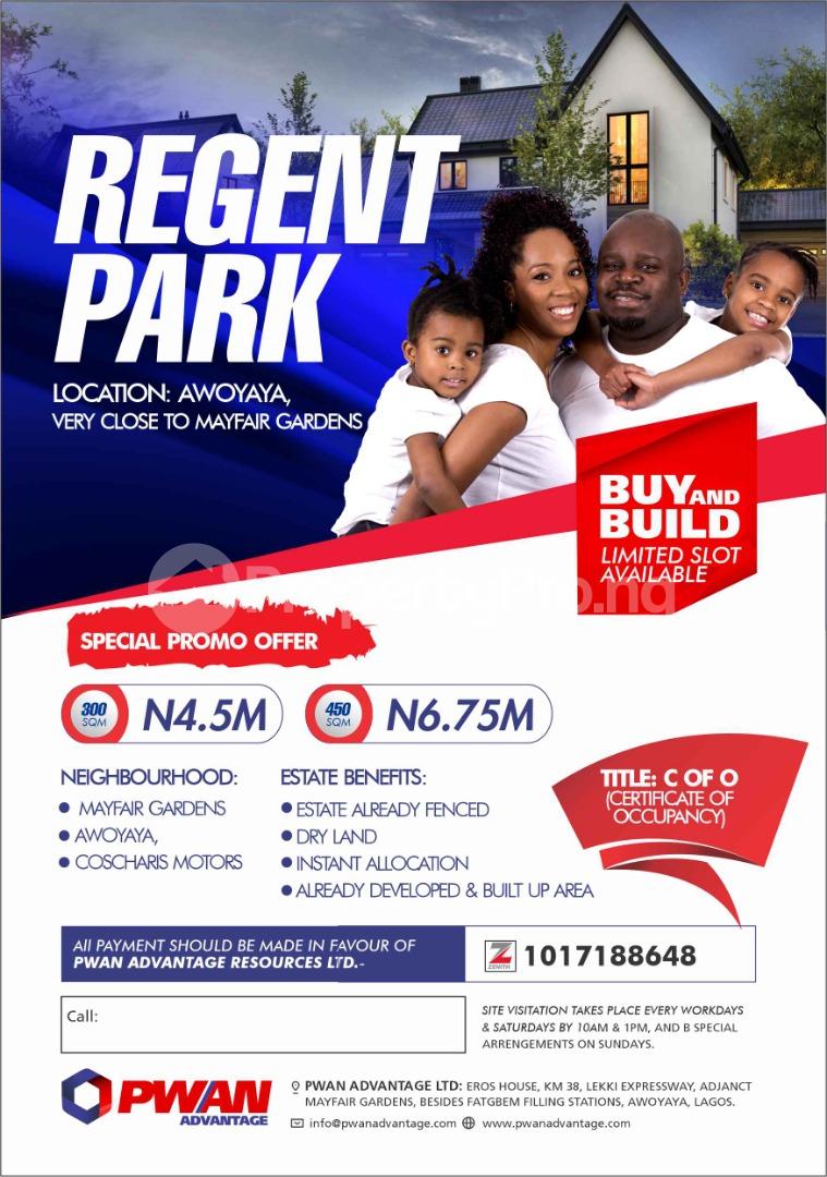 Land for sale Awoyaya Very Close To Mayfare Gardens Awoyaya Ajah Lagos