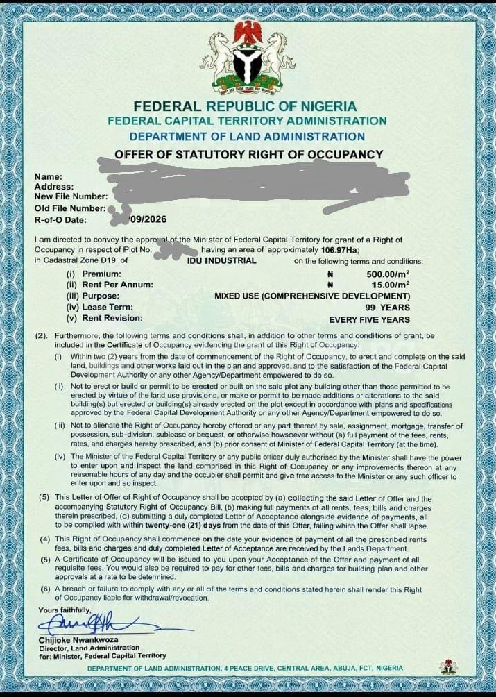 Land for sale Idu Industrial Idu Abuja