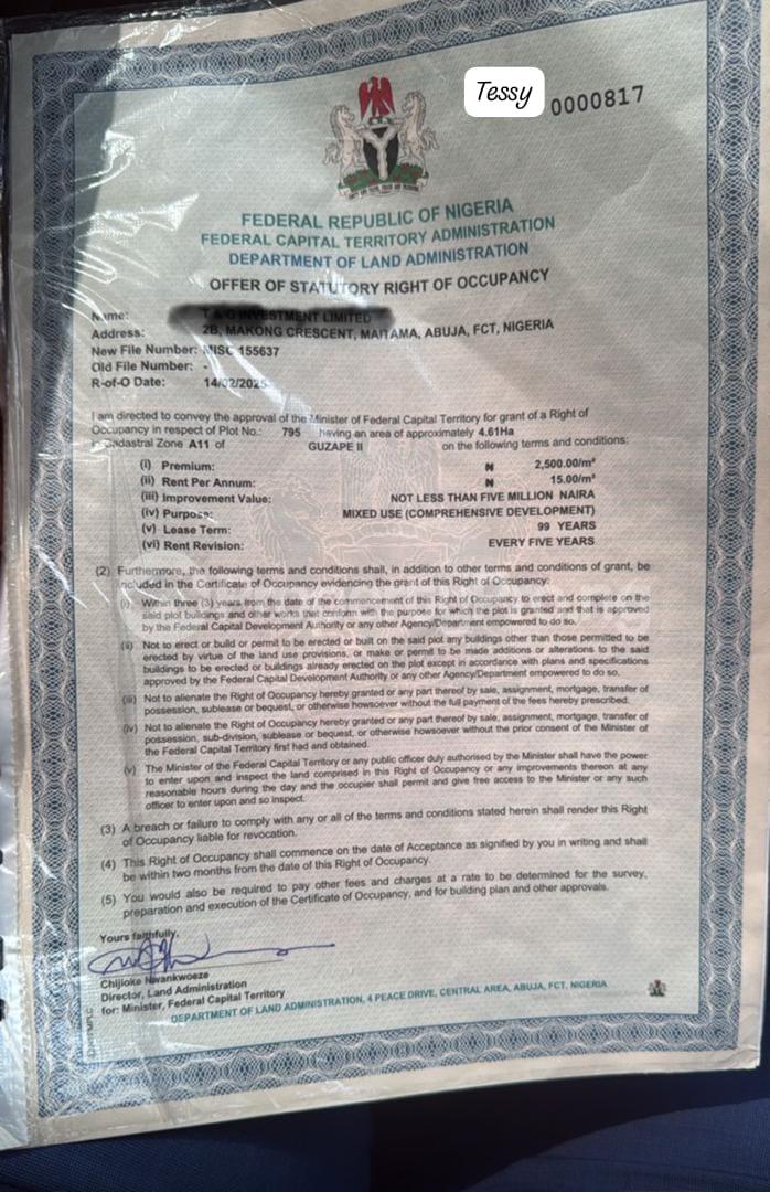 Land for sale Guzape Abuja