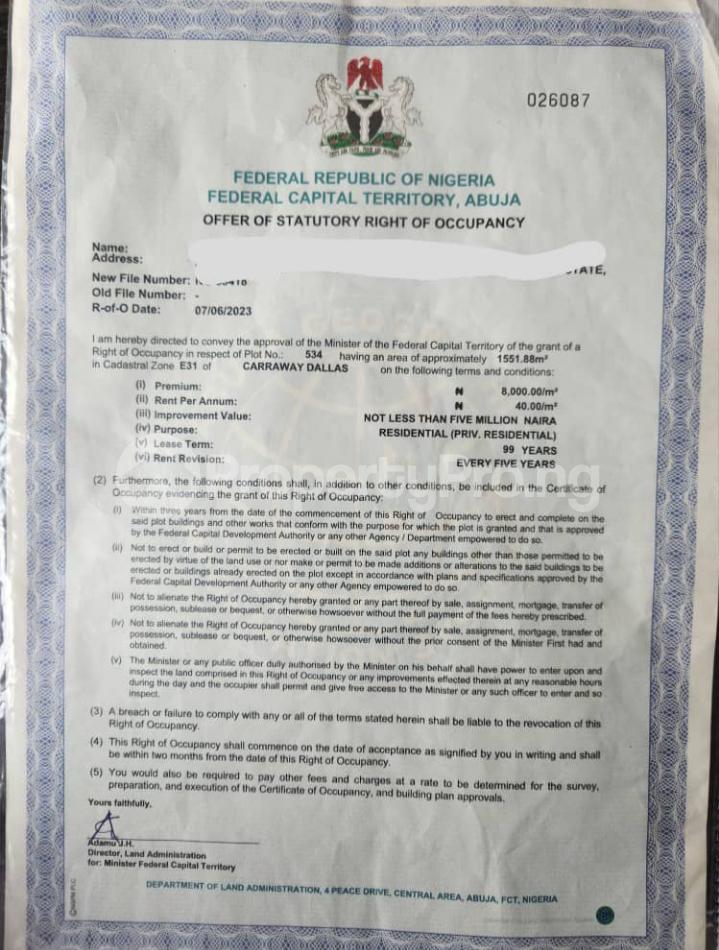 Land for sale Close To Admiralty Asokoro Abuja