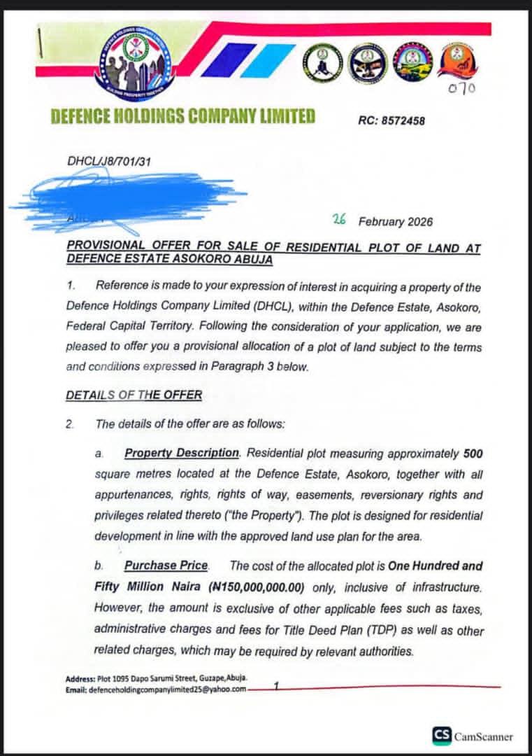 Land for sale Defence Estate Asokoro Asokoro Abuja