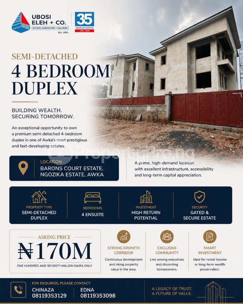 4 bedroom House for sale Barons Court Estate, Ngozika Estate , Awka Awka North Anambra