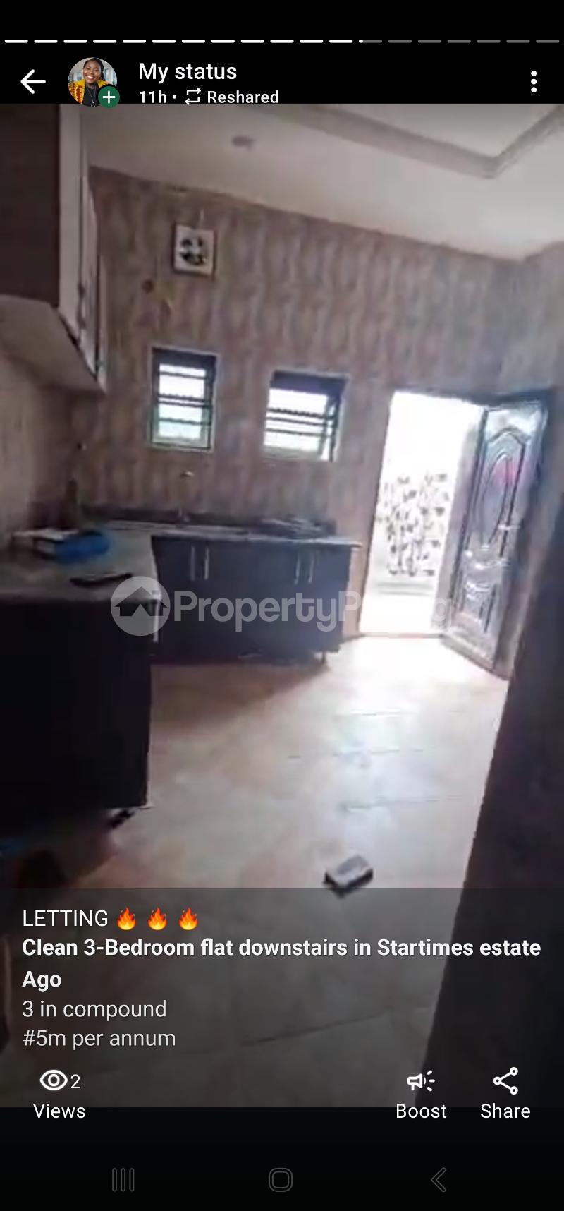 3 bedroom House for rent Startime Estate, Ago palace Okota Lagos