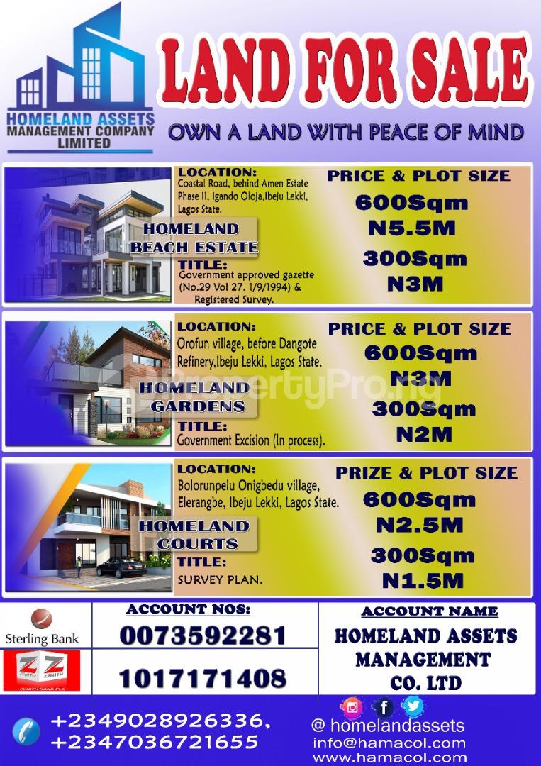 Land for sale Homeland Estate@ Bolorunpelu Onigbedu Village Elerange Ibeju Lekki Eleranigbe Ibeju-Lekki Lagos