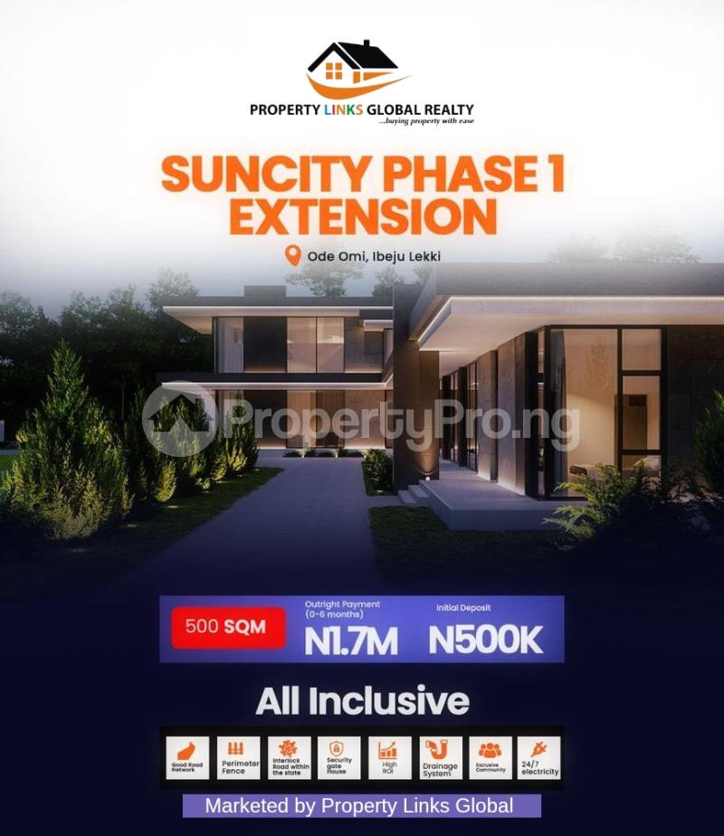 Land for sale Sun City Phase 1 Extension In Ode Omi LaCampaigne Tropicana Ibeju-Lekki Lagos