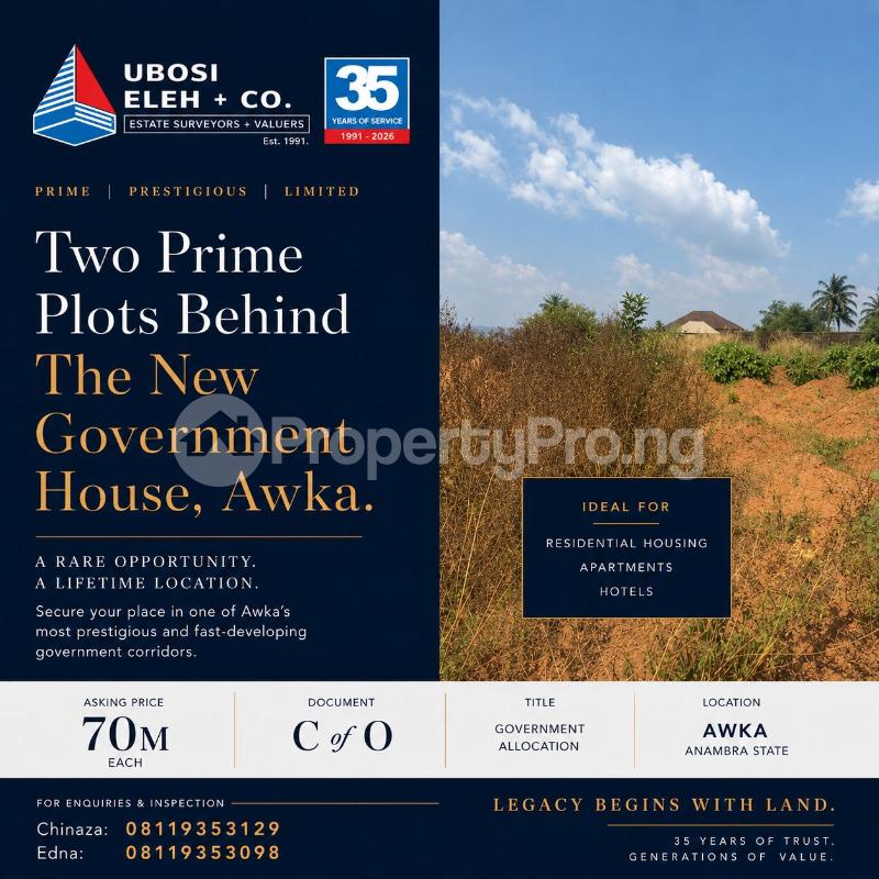 Land for sale The New Government House Akwa Awka North Anambra