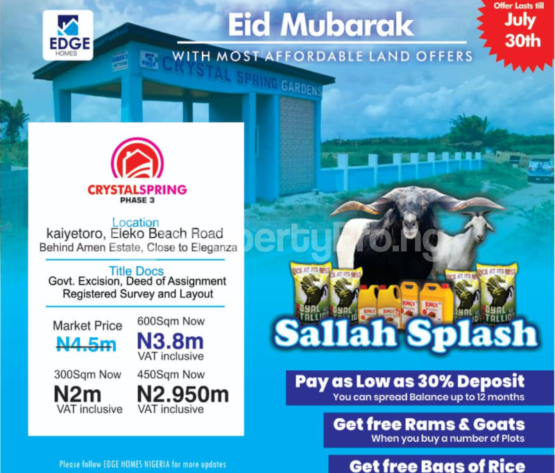 Land for sale Crystal Garden 2 Egin Agoro Behind Amen Estate Ibeju-Lekki Lagos