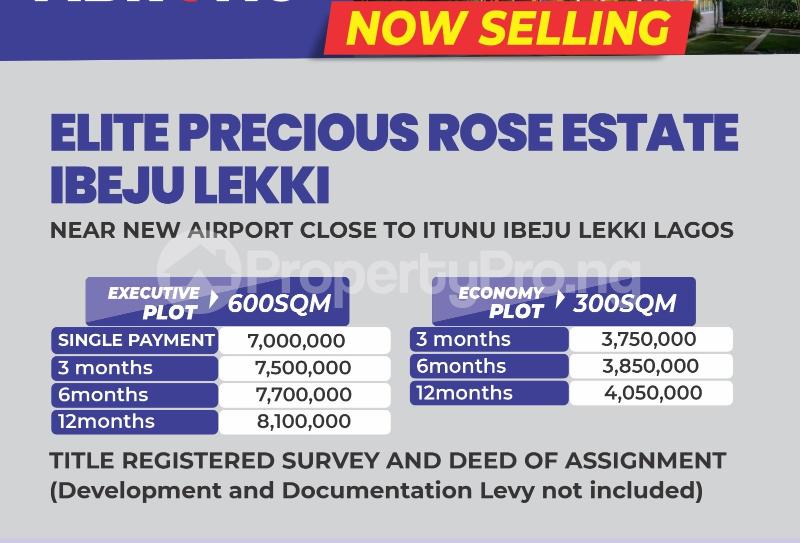 Land for sale Itunu/ Elite Precious Rose Estate/ Near New International Airport, Ibeju Lekki, Lagos Free Trade Zone Ibeju-Lekki Lagos