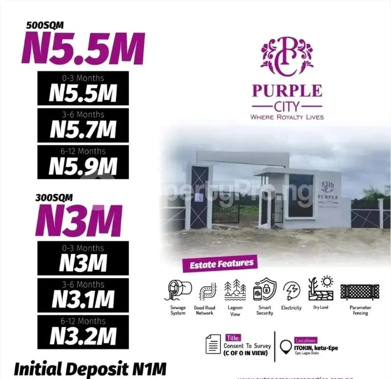 Land for sale Itokin/ Purple City Estate/ Directly Facing The Express Epe Lagos