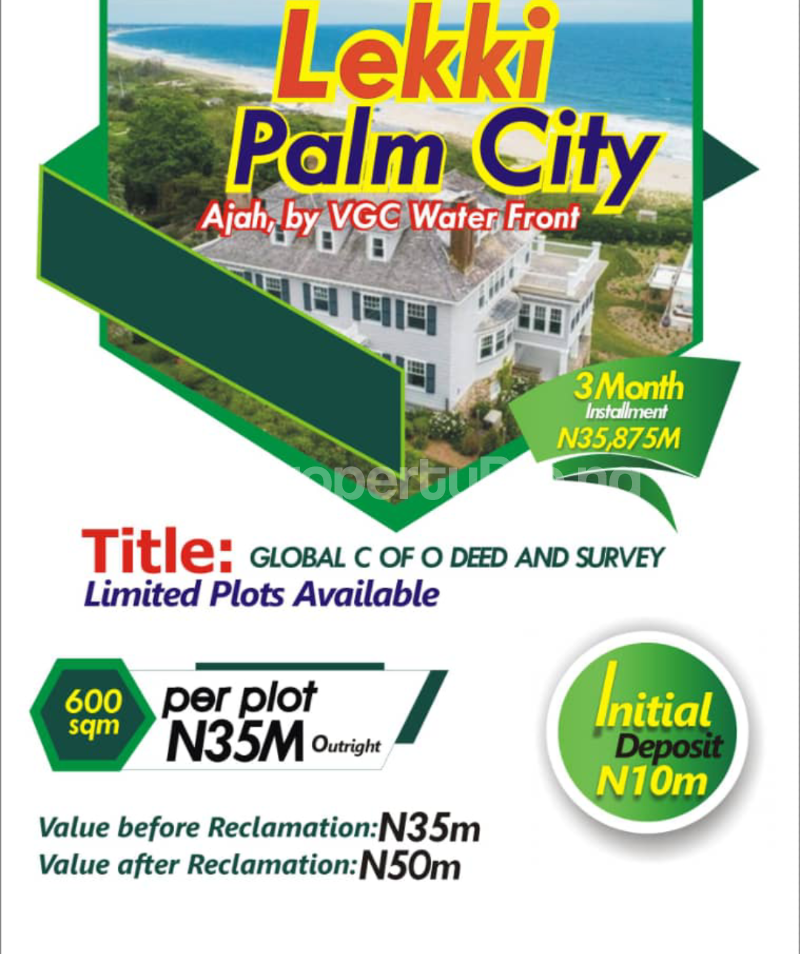 Land for sale Lekki Palm City Estate By Vgc Waterfront VGC Lekki Lagos