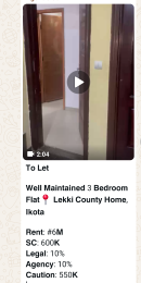 3 bedroom Flat / Apartment for rent Lekki Ikota Lekki Lagos