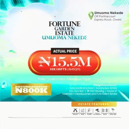 Land for sale Umuoma Nekede/fortune Garden Estate/off Port Harcourt Road Owerri Imo