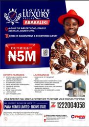 Land for sale ?1minute Drive To The Airport Gate ?close To The Airport Flyover Bridge ?4minutes Drive To Building Material/timber Market ? 10mimutes Drive To Spera Deo Flyover Bridge ?7mimutes To Army Cantonment And Centenary City Abakaliki Ebonyi