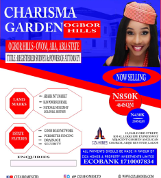 Land for sale Charisma Garden Estate Ogbor Hills Ovom, Aba, Abia Aba South Abia